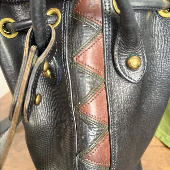 Vintage Dooney & Bourke Black Latigo Leather Bucket Bag Brass Western Boho - Picture 15 of 16